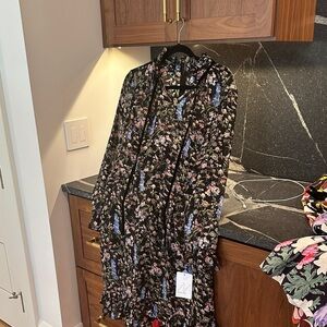 Mikael Aghal Black Floral Midi Dress